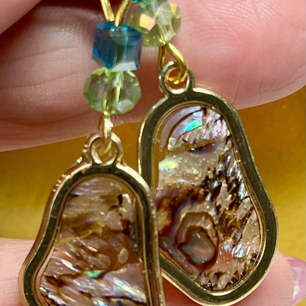 Abalone Slice Gold Earrings